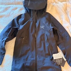 Arc'teryx Women's Black and Light Gray Hooded Shell Jacket